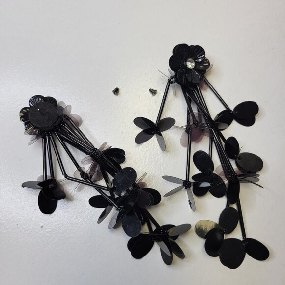 Shoulder Duster Sequin Black Lightweight Earrings - Picture 5 of 9